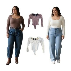 One Brown and One Cream Long Sleeve Bodysuit set of 2